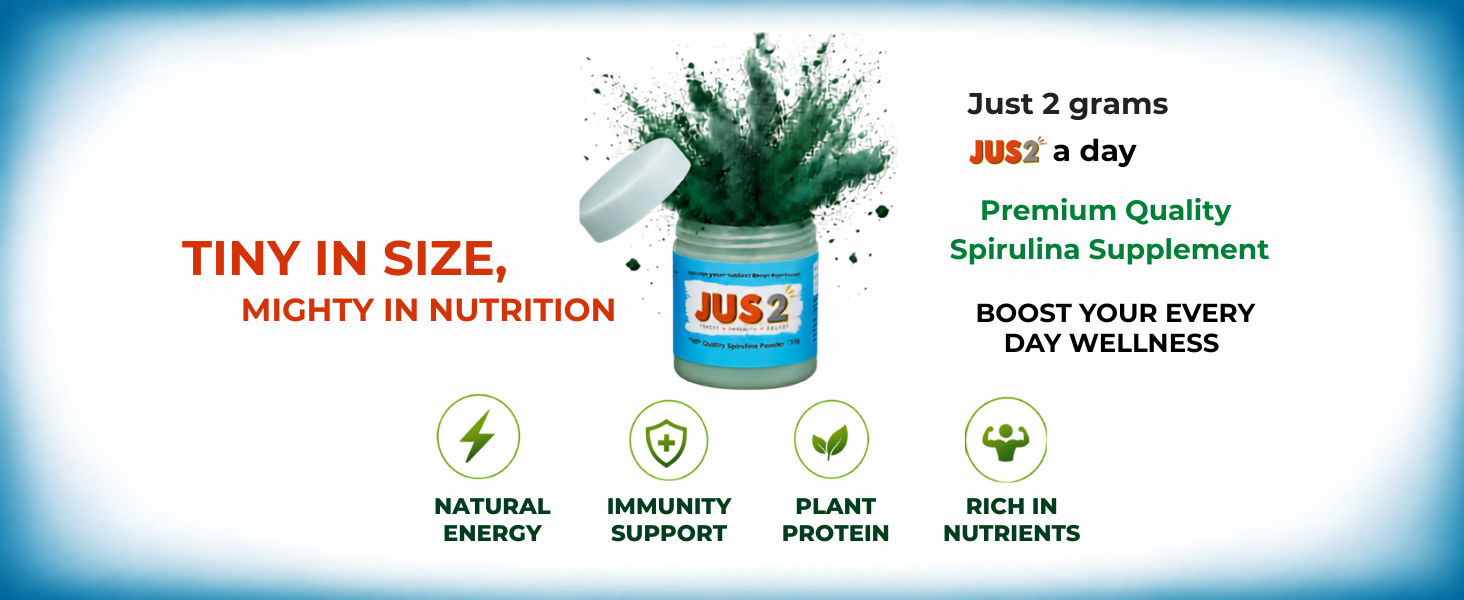 JUS2 Spirulina Powder, Energy Immunity Protein Supplement, 100g