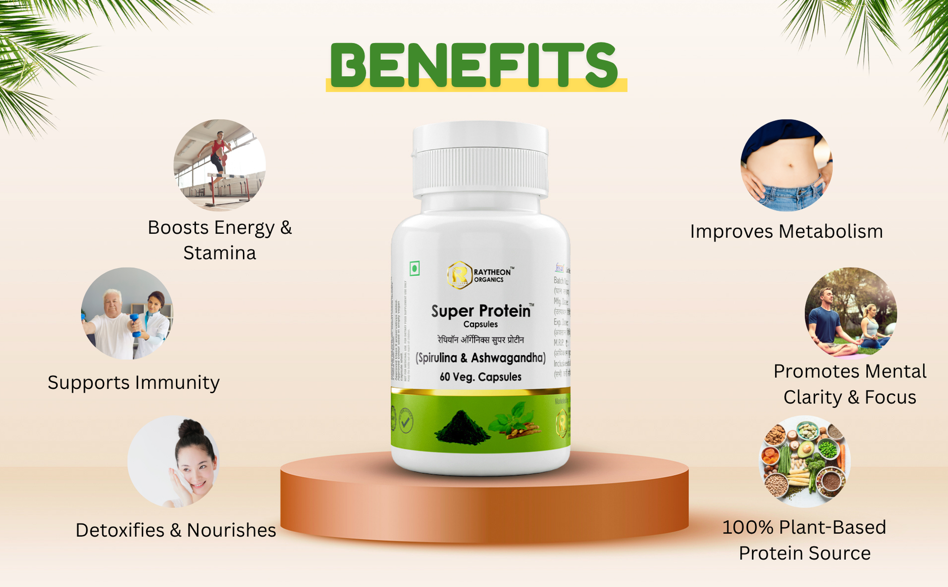 Protein Capsules Super Protein with Spirulina & Ashwagandha for Natural Energy and Strength Support, Protein Supplement & Protein Tablets – 60 Vegetarian Capsules