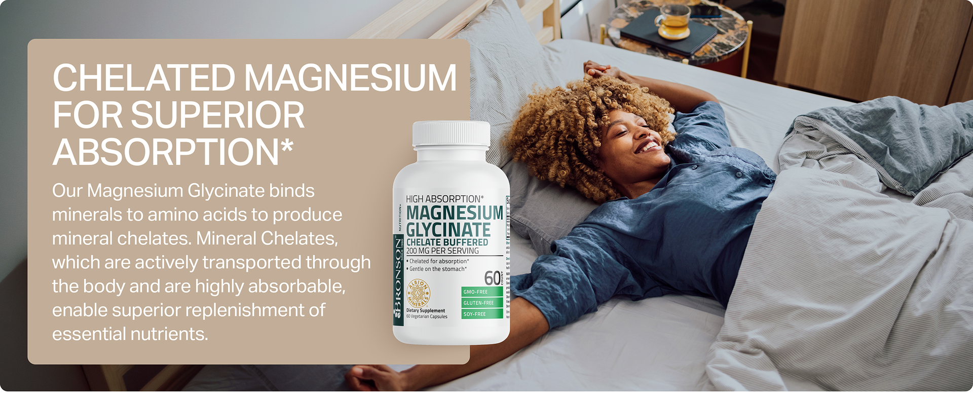 Bronson Magnesium Glycinate 200 MG Chelated High Absorption, 120 Capsules