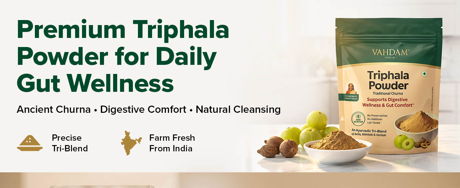 VAHDAM Triphala Powder 150g | Ayurvedic Tri-Blend of Amla, Bibhitaki & Haritaki | Supports Digestive Wellness & Gut Comfort | Non-GMO, Vegan | 50 Servings