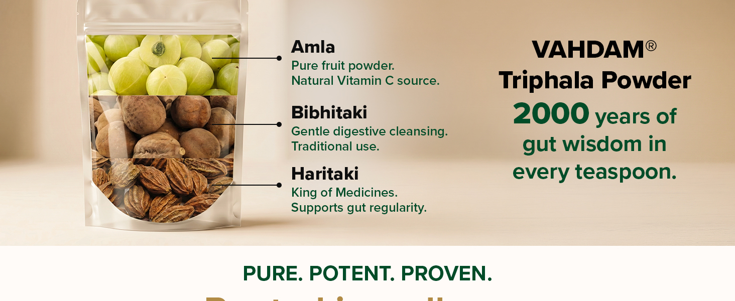 VAHDAM Triphala Powder 150g | Ayurvedic Tri-Blend of Amla, Bibhitaki & Haritaki | Supports Digestive Wellness & Gut Comfort | Non-GMO, Vegan | 50 Servings