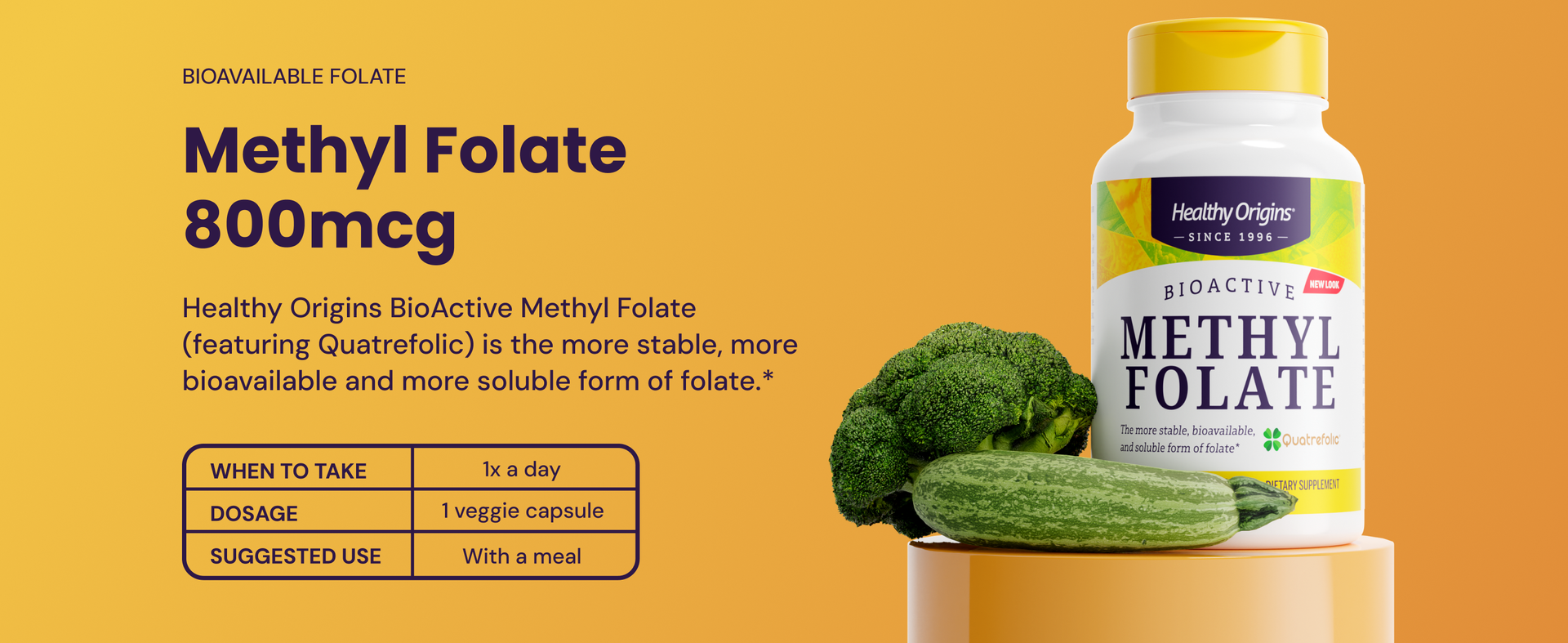 Healthy Origins Methyl Folate Quatrefolic 800 mcg, 120 Veggie Caps