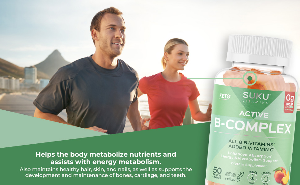 SUKU B Complex Gummies, 8 B Vitamins, Energy & Metabolism