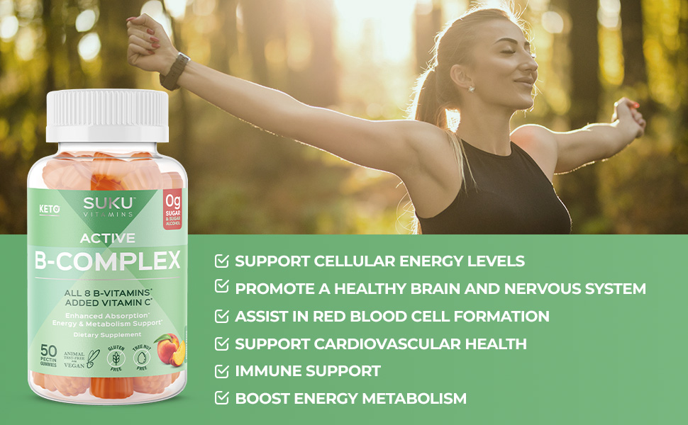 SUKU B Complex Gummies, 8 B Vitamins, Energy & Metabolism