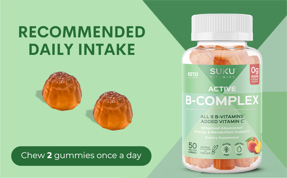 SUKU B Complex Gummies, 8 B Vitamins, Energy & Metabolism