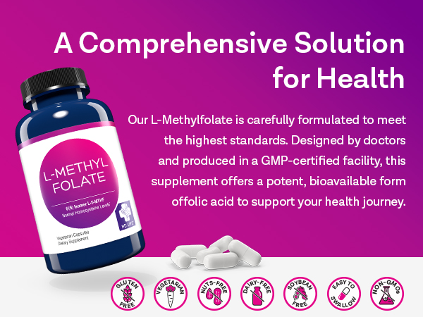 MD Life L Methylfolate 1mg - Professional-Grade Active Methylfolate Supplement - Maximum Potency MTHFR Supplements - L methylfolate 1mg 60 Capsules - Essential Amino Acids