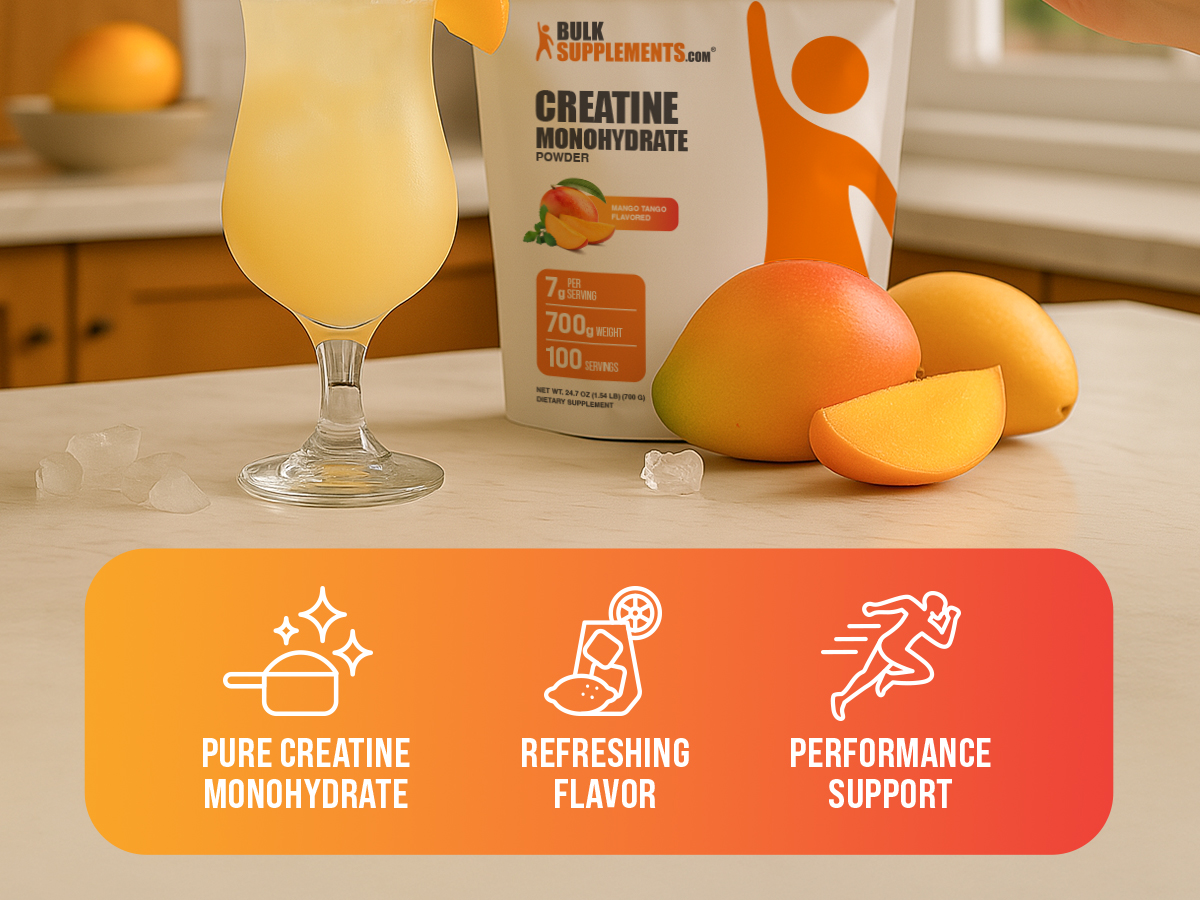 BulkSupplements.com Creatine Monohydrate Powder - Creatine Flavored Powder Supplement, Micronized - Mango Tango Flavor, 7g per Serving, 700g (1.5 lbs) (Pack of 1)