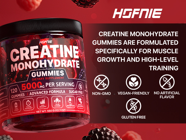 Creatine Monohydrate Gummies 5000mg - Energy Chews, Men & Women, 120 Ct