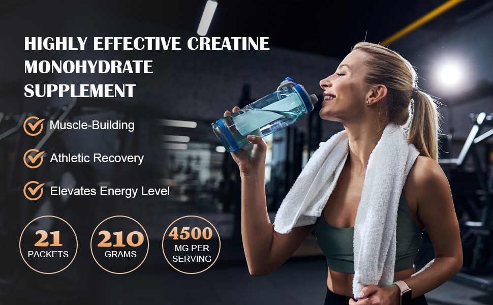 DR.YES Creatine Monohydrate Powder 4500mg, Boost Strength, Muscle Recovery & ATP Production for Men & Women, Keto & Vegan Friendly, Non-GMO, Rapid Absorption, 21 Stick Packs