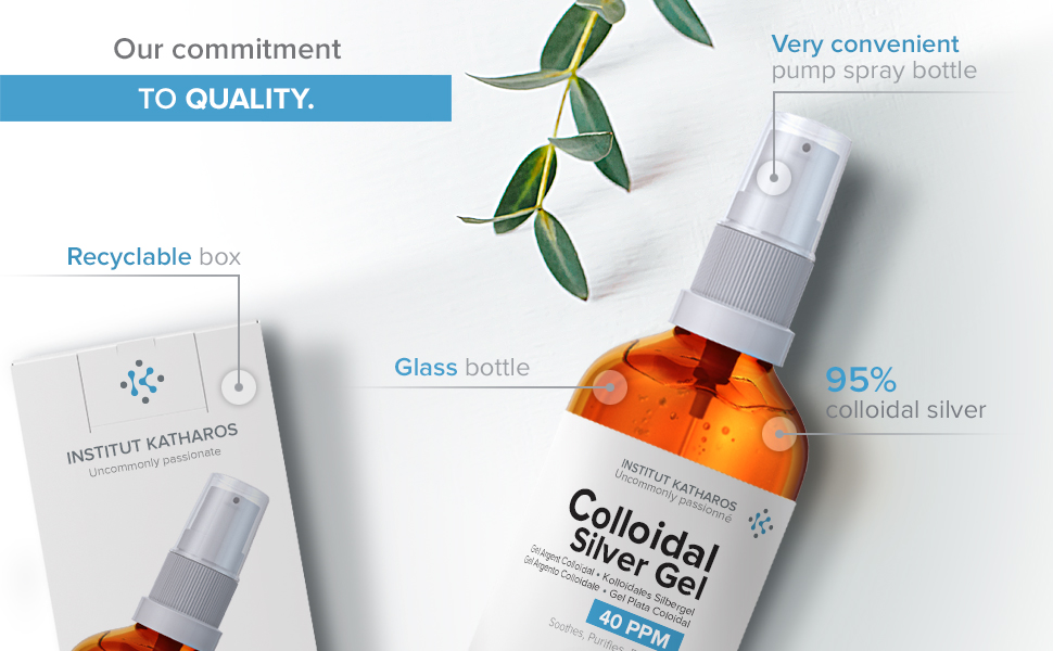 Pure Colloidal Silver Gel 40 PPM • 100% Natural and only 3 Ingredients • Optimal Texture and Absorption (Better Than Creams) • Amber Glass and Ultra-Practical Pump • Ebook Included • Institut Katharos
