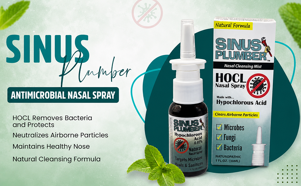 Sinus Plumber Hypochlorous Acid Nasal Spray Removes Bacteria | Cold Defense | 30 ml