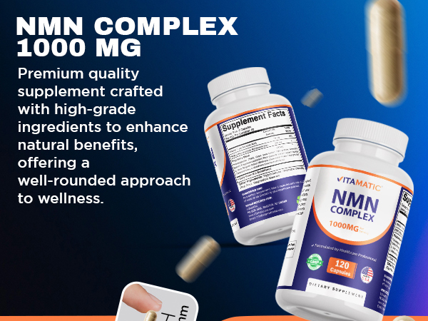 Vitamatic NMN Complex 1000 mg Per Serving – Made with Resveratrol, CoQ10, TMG – 120 Vegetable Capsules – Non-GMO, Gluten Free – Made in USA