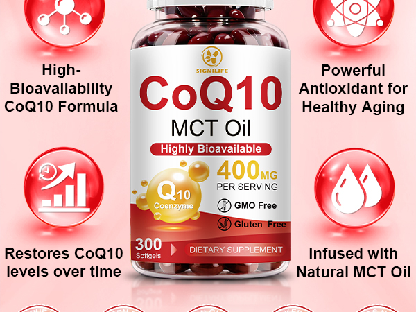 CoQ10 400mg Per Serving, 300 Softgels Extra Strength with MCT Oil