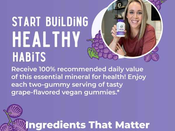 MaryRuth's Iron Gummies for 14+ with Vitamin C for Absorption | Sugar Free | Gummy Iron Supplement + VIT C | Energy Metabolism | Cellular Health | Immune Support | Vegan | Non-GMO | 60 Count