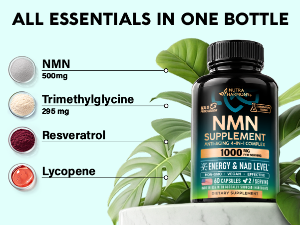 NMN Supplement - NMN w/ Resveratrol, TMG & Lycopene 1000mg - 60 Caps
