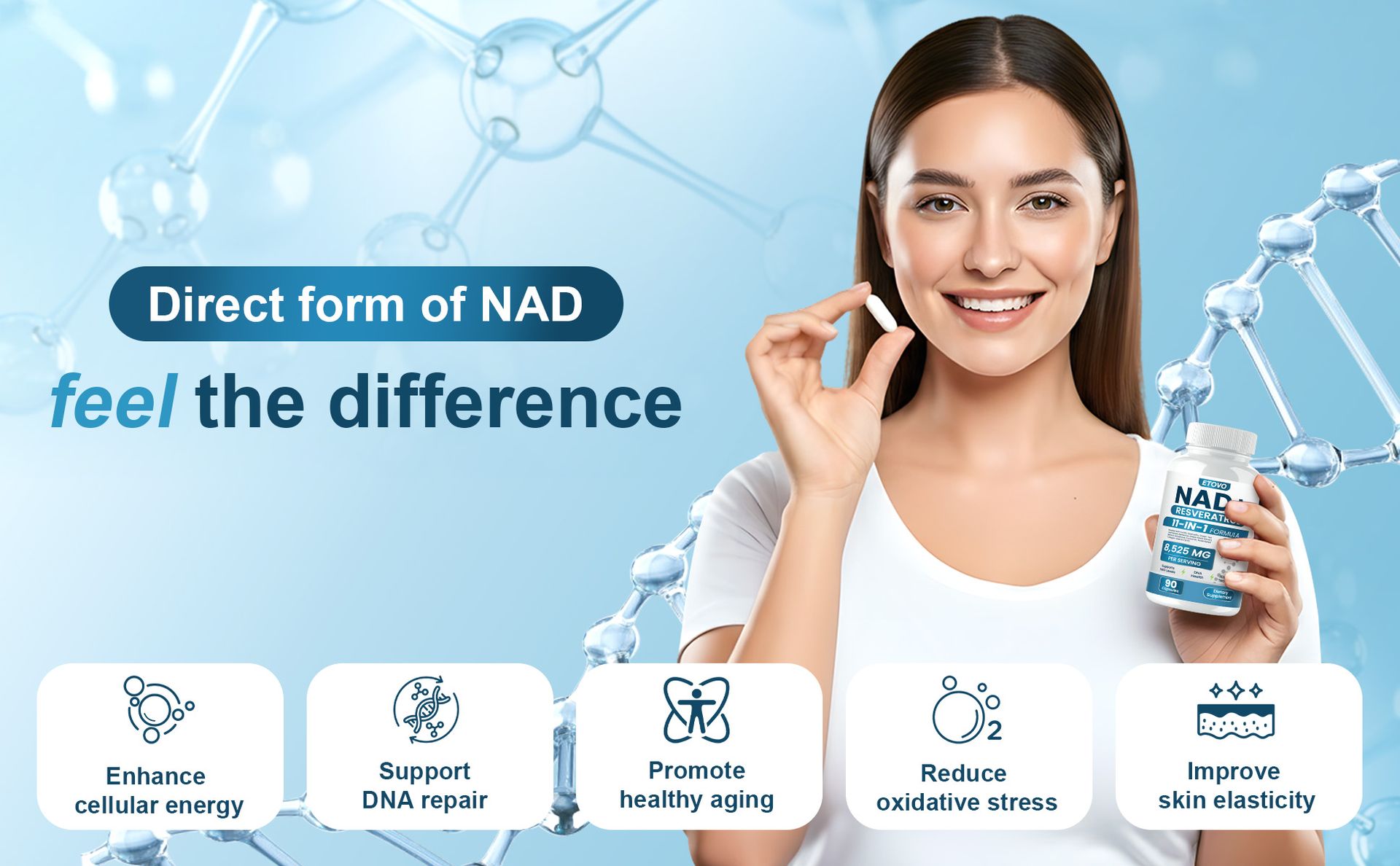 NAD+ Supplement, 8525 mg Liposomal NAD Resveratrol Supplement for Women and Men with Coptisine Quercetin Curcumin Supports Cellular Health, Energy & Healthy Anti-Aging 180 Counts