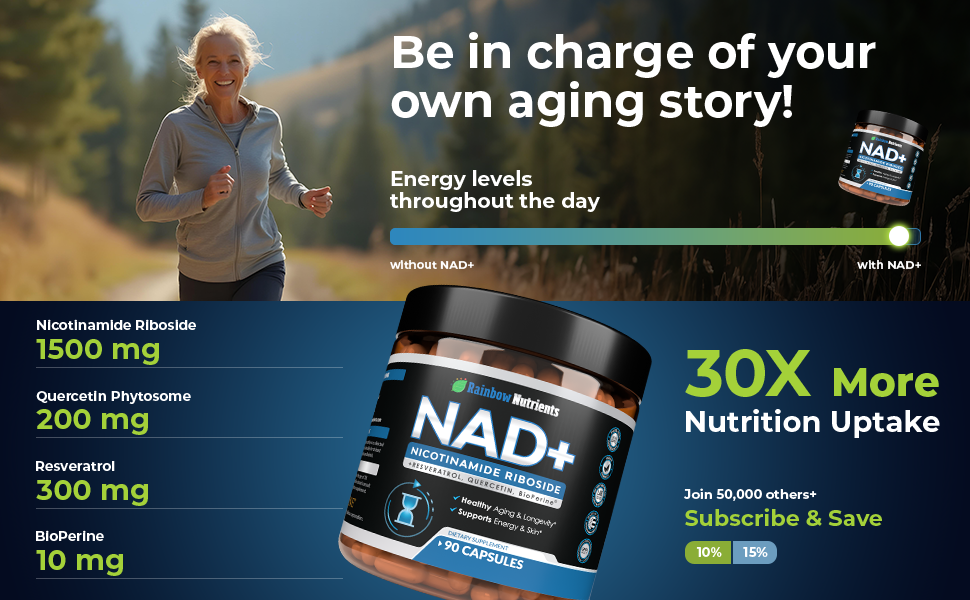 2010 MG NAD+ Supplement- Nicotinamide Riboside, Resveratrol, Quercetin & BioPerine® (High Absorption)- Natural NAD Booster for Anti-Aging, Cellular Energy, Skin- For Women & Men- 90 V Capsules