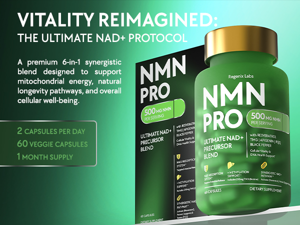 NMN Supplement 500mg - NAD Real Supplement with Resveratrol 6-in-1 Complex