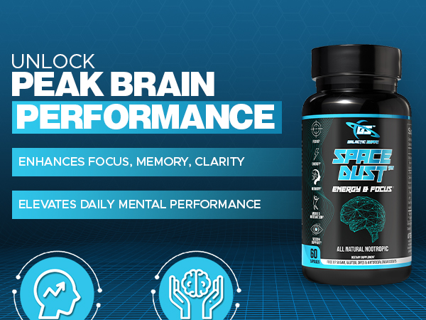 GALACTIC SUPPS Space Dust All-Natural Nootropic Brain Supplement for Focus, Energy, Memory & Mood with Caffeine, L-Theanine, TeaCrine, L-Tyrosine, Mucuna & Lutein – 60 Capsules