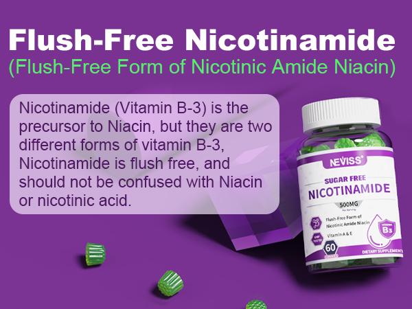 Nicotinamide 500mg Gummies, (Flush Free Niacin) Vitamin B3 Supplement,120Ct