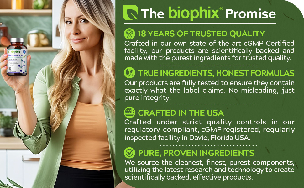 biophix B-3 Nicotinamide 500 mg 180 Vcaps - Nicotinic Amide Niacin Natural Flush-Free Vitamin Formula - Supports Skin Cell Health