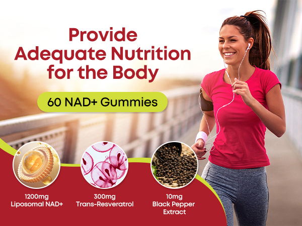 NAD+ Gummies, 1200mg Liposomal NAD Supplement for Women & Men with Trans-Resveratrol & Black Pepper Extract Anti-Aging Supplement, Brain & Cellular Mitochondrial Health - 60 Gummies Cherry
