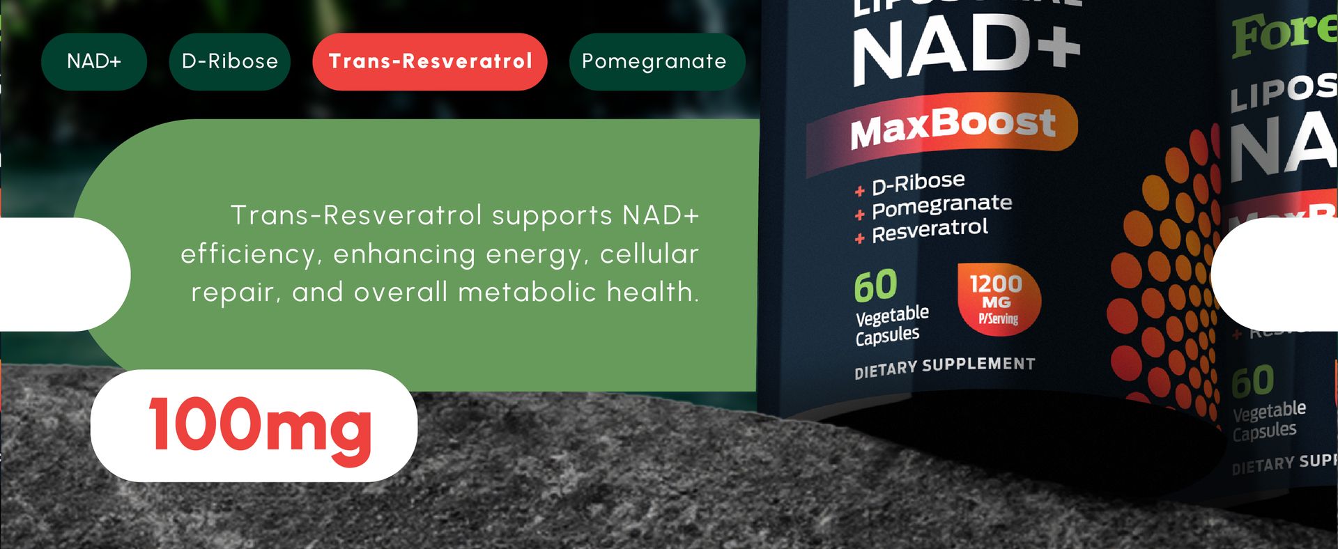 ForestLeaf Liposomal NAD+ with Resveratrol, 1200mg Complex, 60 Ct