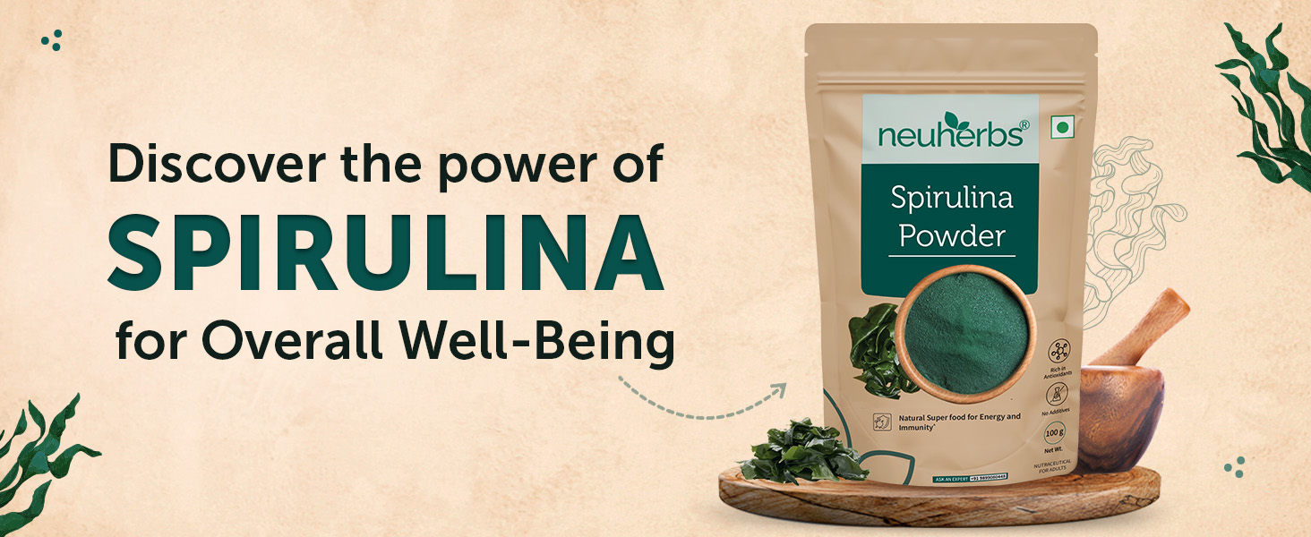 Neuherbs Spirulina Powder - 100g | Supports Energy, Immunity & Detox | Rich in Iron, Calcium, Potassium & Omega 3 6 9 | 100% Pure & Natural With No Artificial Additives