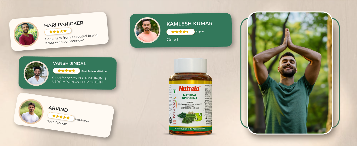 Patanjali Natural Spirulina Tablets with Amla, Moringa and Ashwagandha Extract for Men and Women - Pack of 3