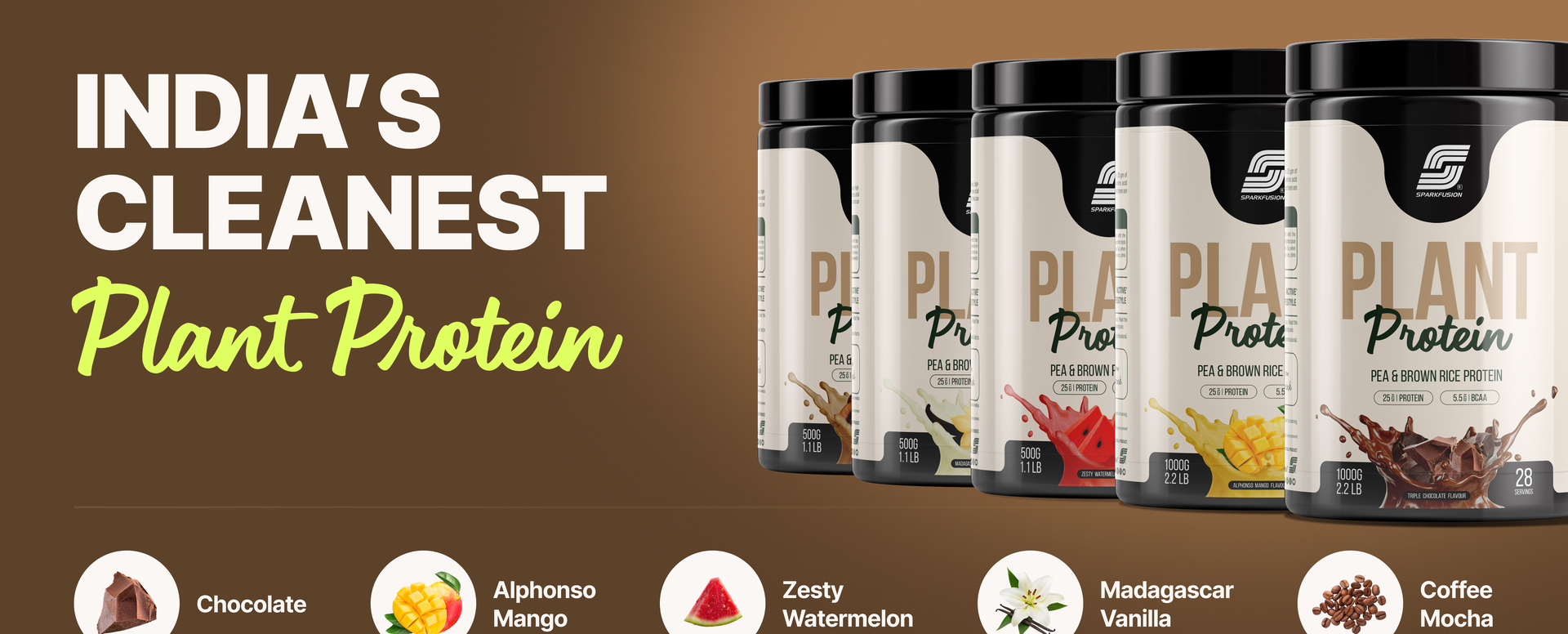 Sparkfusion Plant Protein Powder Isolated Pea & Brown Rice Protein 25 gm Protein Easy To Digest Triple|Chocolate Flavour 1 kg