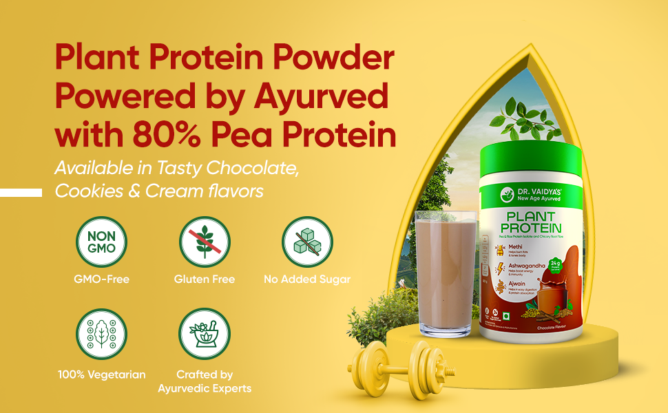 Dr. Vaidya’s Plant Protein Powder | Ayurvedic Pea Protein with Ashwagandha, Methi & Ajwain | 24g Protein per Serving | Muscle Gain, Energy & Weight Loss | 500g Chocolate Flavour (Pack of 2)