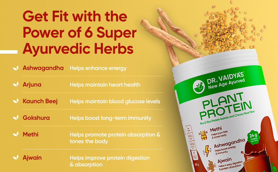 Dr. Vaidya’s Plant Protein Powder | Ayurvedic Pea Protein with Ashwagandha, Methi & Ajwain | 24g Protein per Serving | Muscle Gain, Energy & Weight Loss | 500g Chocolate Flavour (Pack of 2)