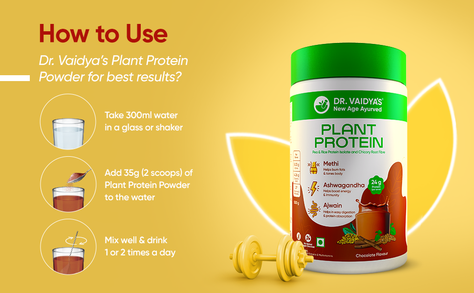 Dr. Vaidya’s Plant Protein Powder | Ayurvedic Pea Protein with Ashwagandha, Methi & Ajwain | 24g Protein per Serving | Muscle Gain, Energy & Weight Loss | 500g Chocolate Flavour (Pack of 2)