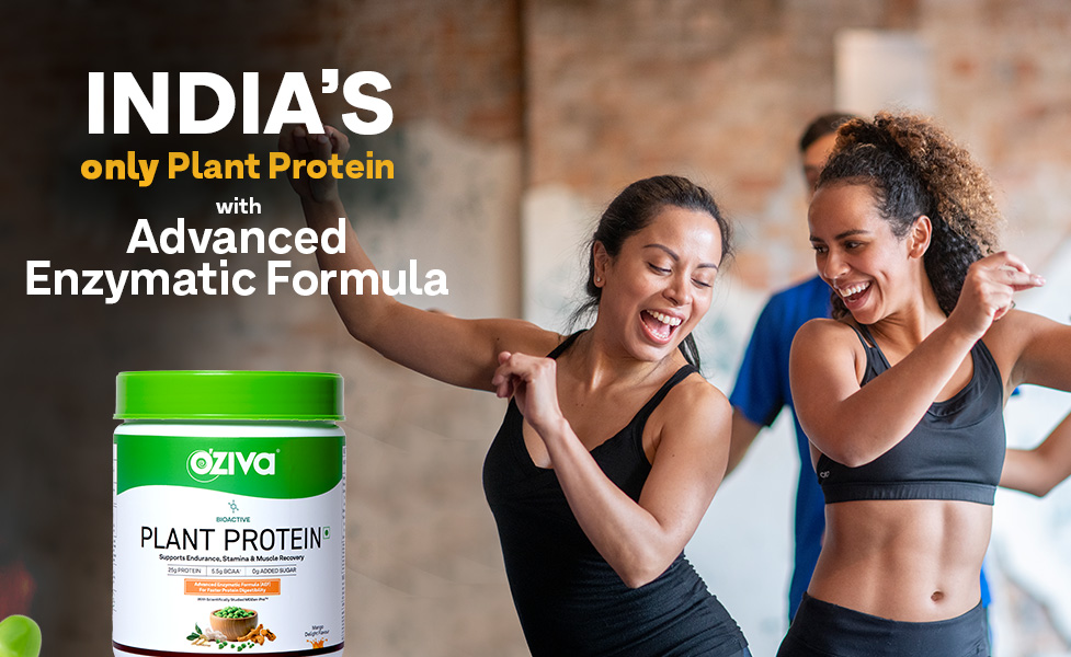 OZiva Bioactive Plant Protein Powder, 5.5g BCAA, Vegan, Strawberry, 500g