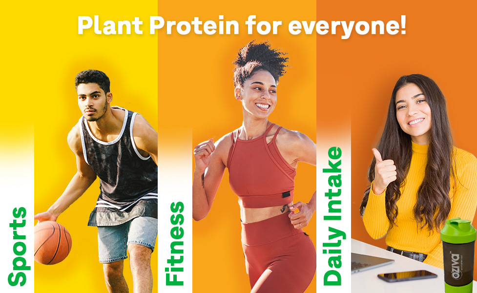 OZiva Bioactive Plant Protein Powder, 5.5g BCAA, Vegan, Strawberry, 500g
