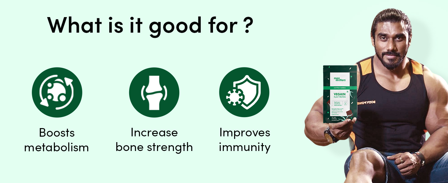 Man Matters VEGAIN Plant Protein Powder for Men | 100% Vegetarian | Made with Pea, Brown Rice, Moong Bean and Whole Algae | Gluten Free, Dairy Free & Soy Free | 500 grams