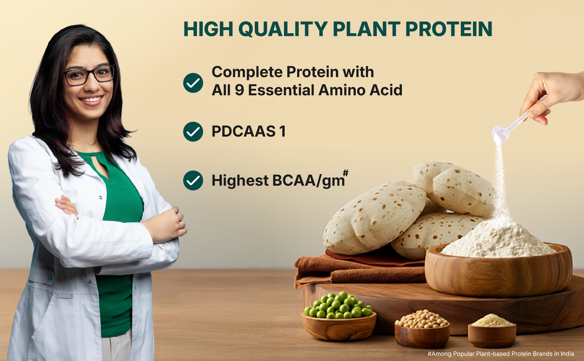 Good Monk Plant Protein for Rotis | Add 5 gm Protein per Roti | From Pea, Brown Rice & Soy | Clean Protein & Gut Friendly Probiotics | All Essential Amino Acids | Stronger Muscles | Add to Atta - No Taste Change | No Added Sugar/Sweetener | 131 gm