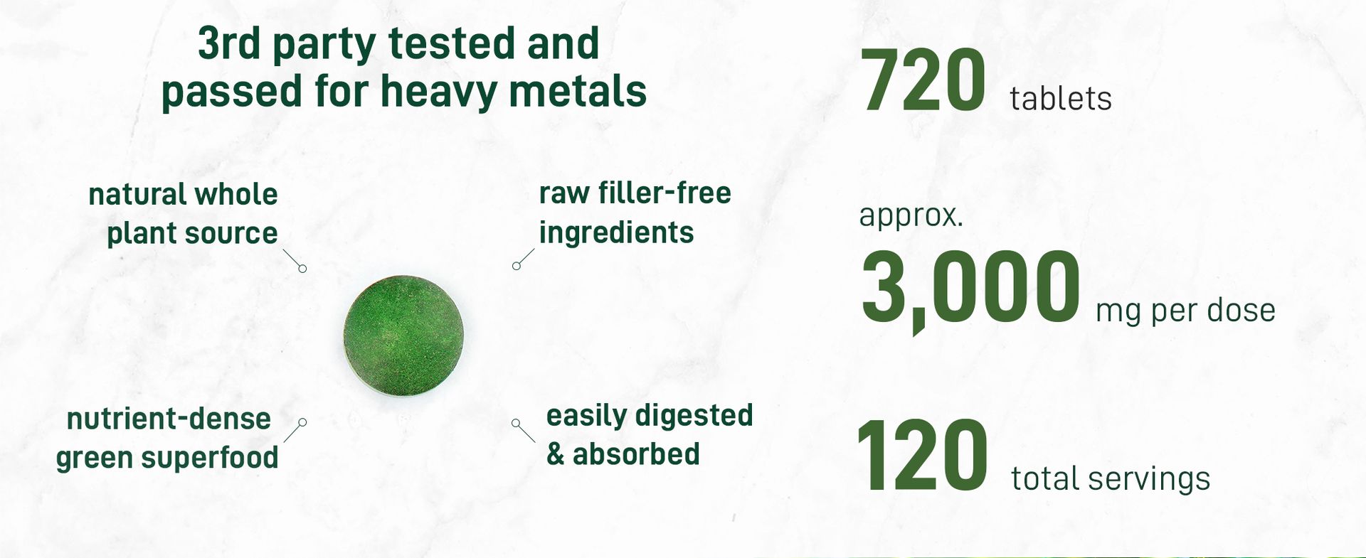 Organic Chlorella Tablets, 500mg Per Tablet, 720 Tabs (360 Grams), 4 Months Supply, Broken Cell Wall, Rich in Vegan Protein & Vitamins, No Filler, No Additives & Non-GMO | Pure Green Algae Superfood