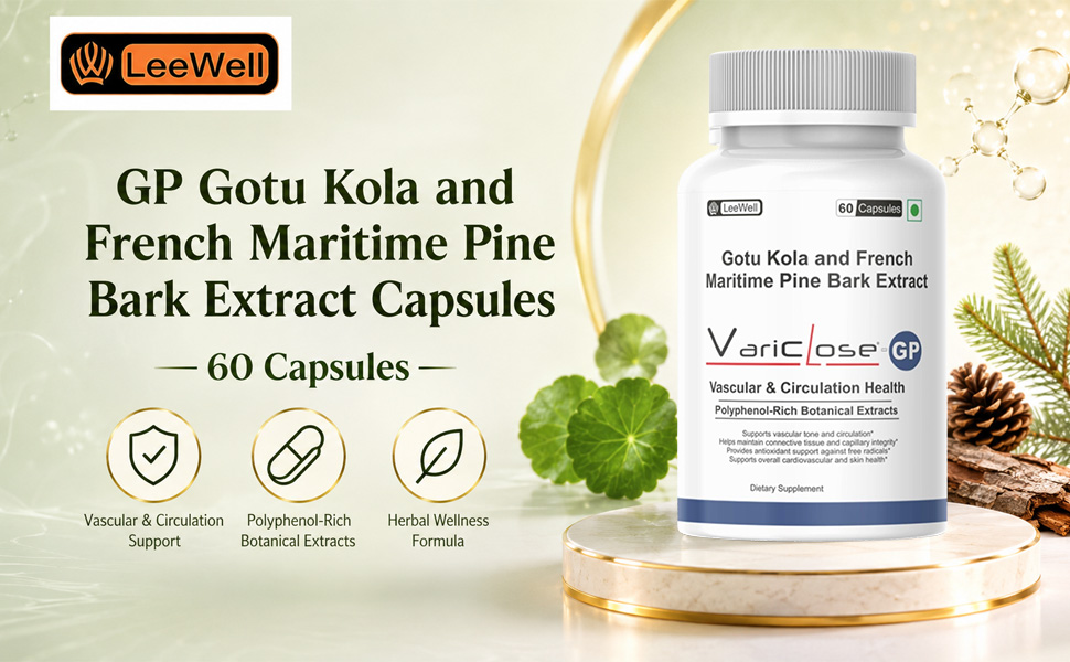 GP (LeeWell) Gotu Kola & French Maritime Pine Bark Extract,Arterial Support, Blood Pressure Support, Heart Health, Herbal Circulation & Veins Supplement- 60 Caps