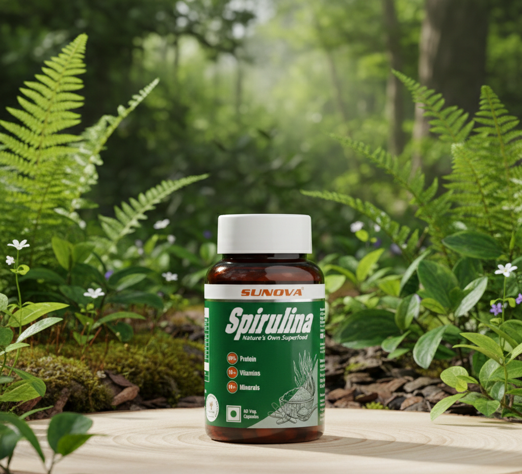 SUNOVA Organic Spirulina Capsules – Nature’s Own Superfood and Nutritional Supplement ,Spirulina for Full Body Support – 60 Capsules
