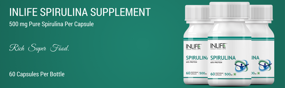 INLIFE Spirulina Tablets 2000mg Supplement, Green Superfood, 60 Count