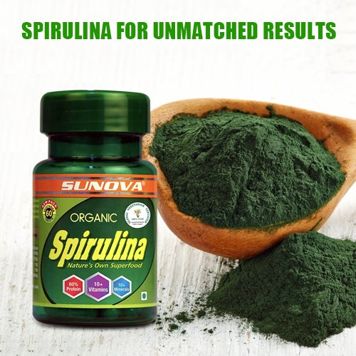 SUNOVA Spirulina Tablets – Nature’s Own Superfood and Plant based Nutritional Supplement , 60% Protein, Full of Multivitamins and Minerals - Spirulina and Blue-Green Algae for Full Body Support & Energy – 60 Tablets (Pack of 2)