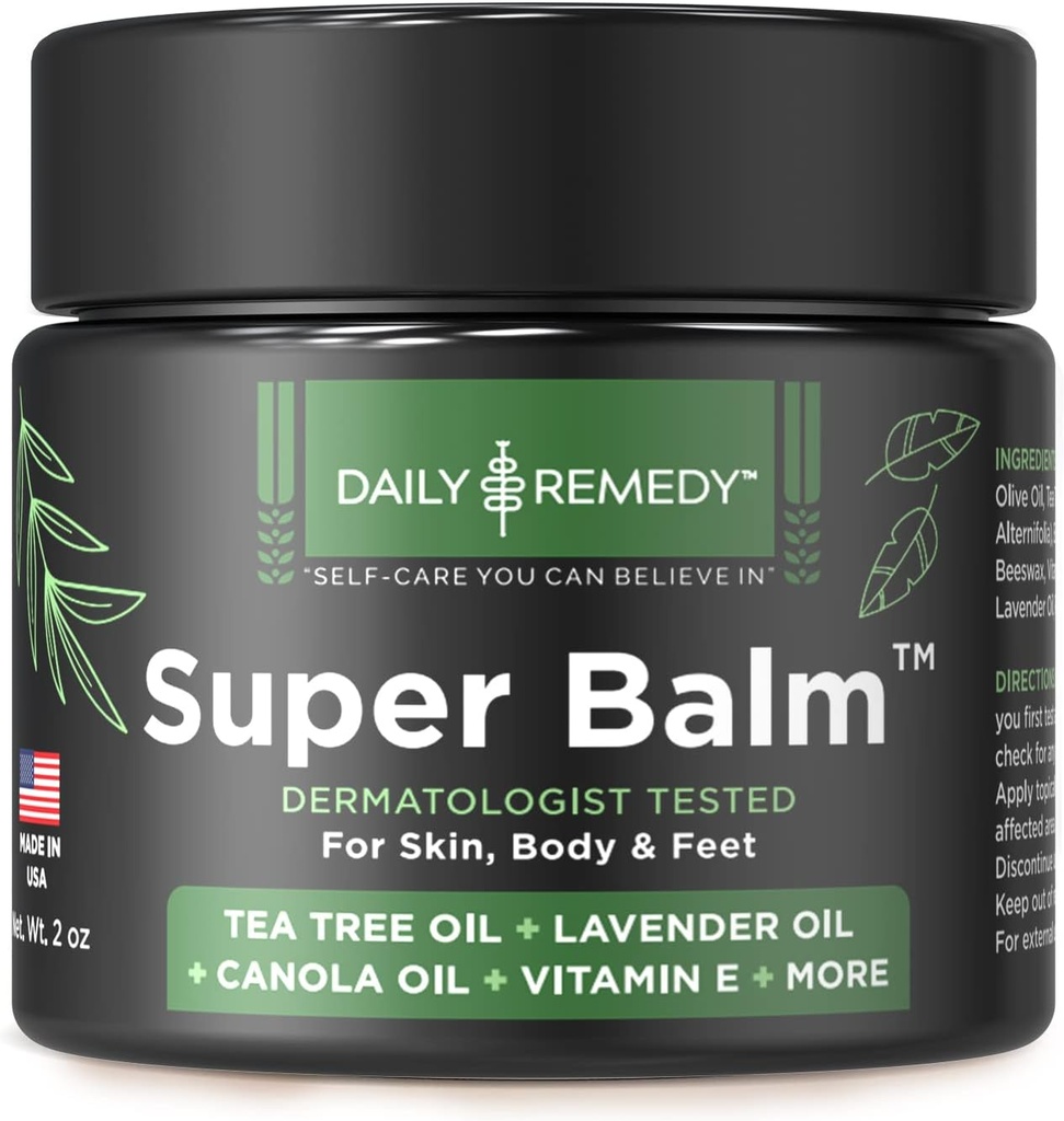 DAILY REMEDY Tea Tree Oil Extra Strength Super Balm - Athletes Foot Cream Combats Ringworm, Jock Itch, Nail Issues - Nourishes Cracked Itchy Skin on Body & Feet - Made in USA (2 Pack) 2