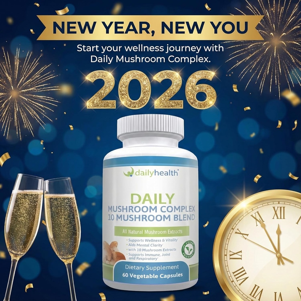 Daily Health 10 Mushroom Blend Complex 60 Capsules Cordyceps, Reishi, Shiitake, Lions Mane, Maitake, Turkey Tail, Chaga, Agaricus, White Button, Black Fungus, Vegan Friendly (1 Month Supply) 3
