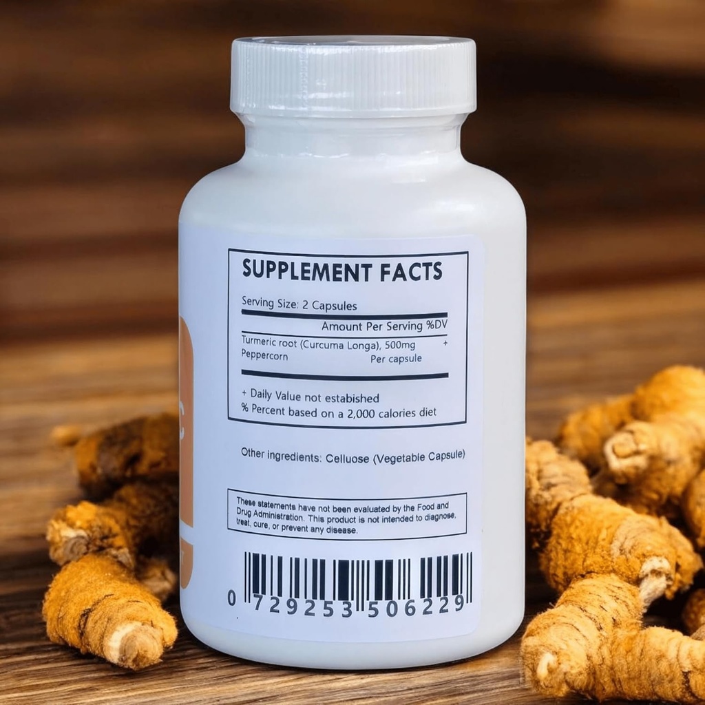 Organic Turmeric Powder and Peppercorn 60 Capsules 500mg Each (Tumeric - Curcuma Longa) 3