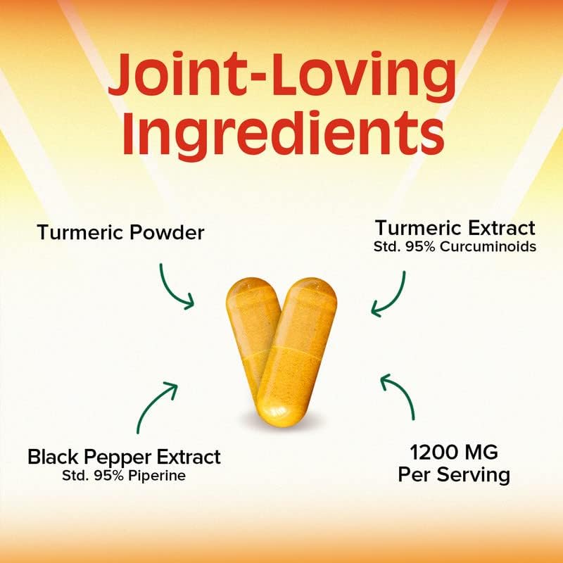 Turmeric Curcumin, 1200 mg Turmeric Root Extract & Powder, Standardized to 95% Curcuminoids, High Potency Joint Health Support, Enhanced Absorption with Black Pepper, 90 Vegan Caps 4