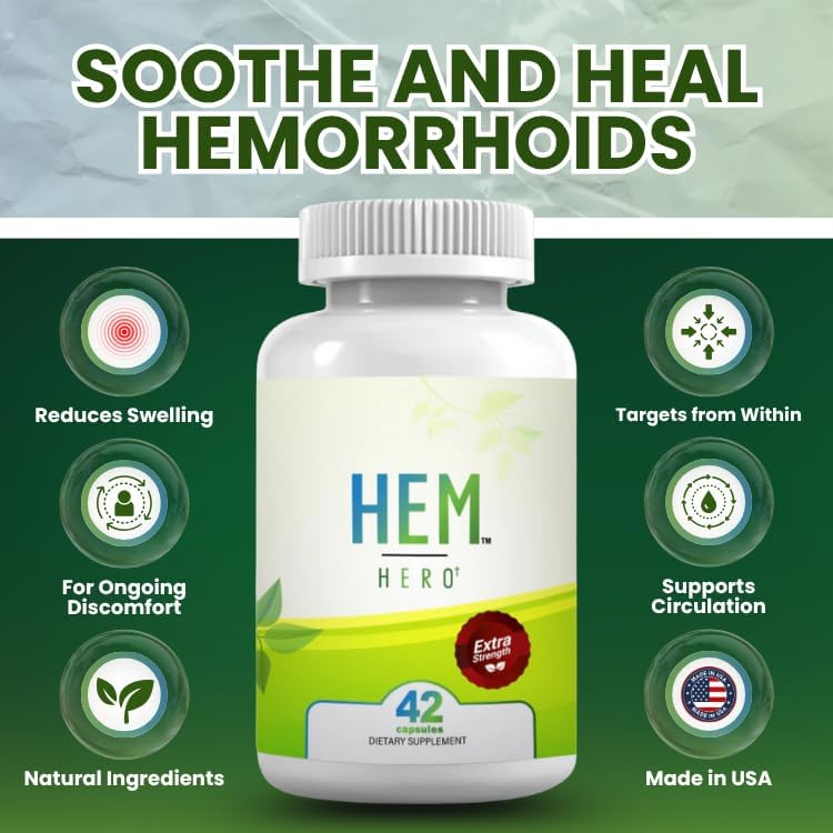 Hem Hero Extra Strength Hemorrhoid Treatment - Reduce Swelling, Soothe Itching & Irritation - 100% Natural - 42 Vegetarian Capsules 4