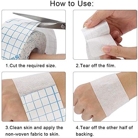 Mesh Breathable Non-Woven Tape Adhesive Bandage Roll Film Dressing Second Skin Healing Protective Adhesive Antibacterial Bandages Flexible Nonwovens 3.9inch*34foot（10cm*10m） (4inch*10.9yard) 6