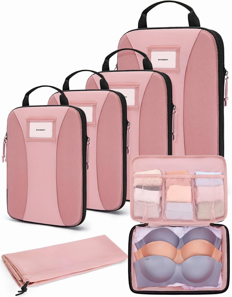 BAGSMART Compresión Embalaje Cubos, 6 PCS Embalaje Cubos para maletas, Bolsas de viaje Organizador para equipaje, Ligero Cubo de Embalaje para Esenciales de Viaje