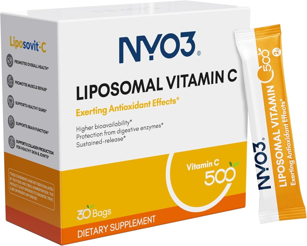 Pólvora de vitamina C de NYO3, apoya el boóster del sistema de inmune " Collagen, potente antioxidante, mejora la salud de la piel, libre de gluten, alta absorción Vitamina C, 500 mg, 30 Conde